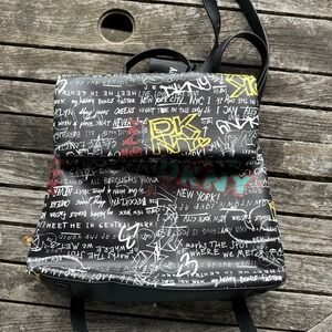 DKNY Tilly Graffiti Fold Over Backpack Tote Purse Black-Multi New With Tag